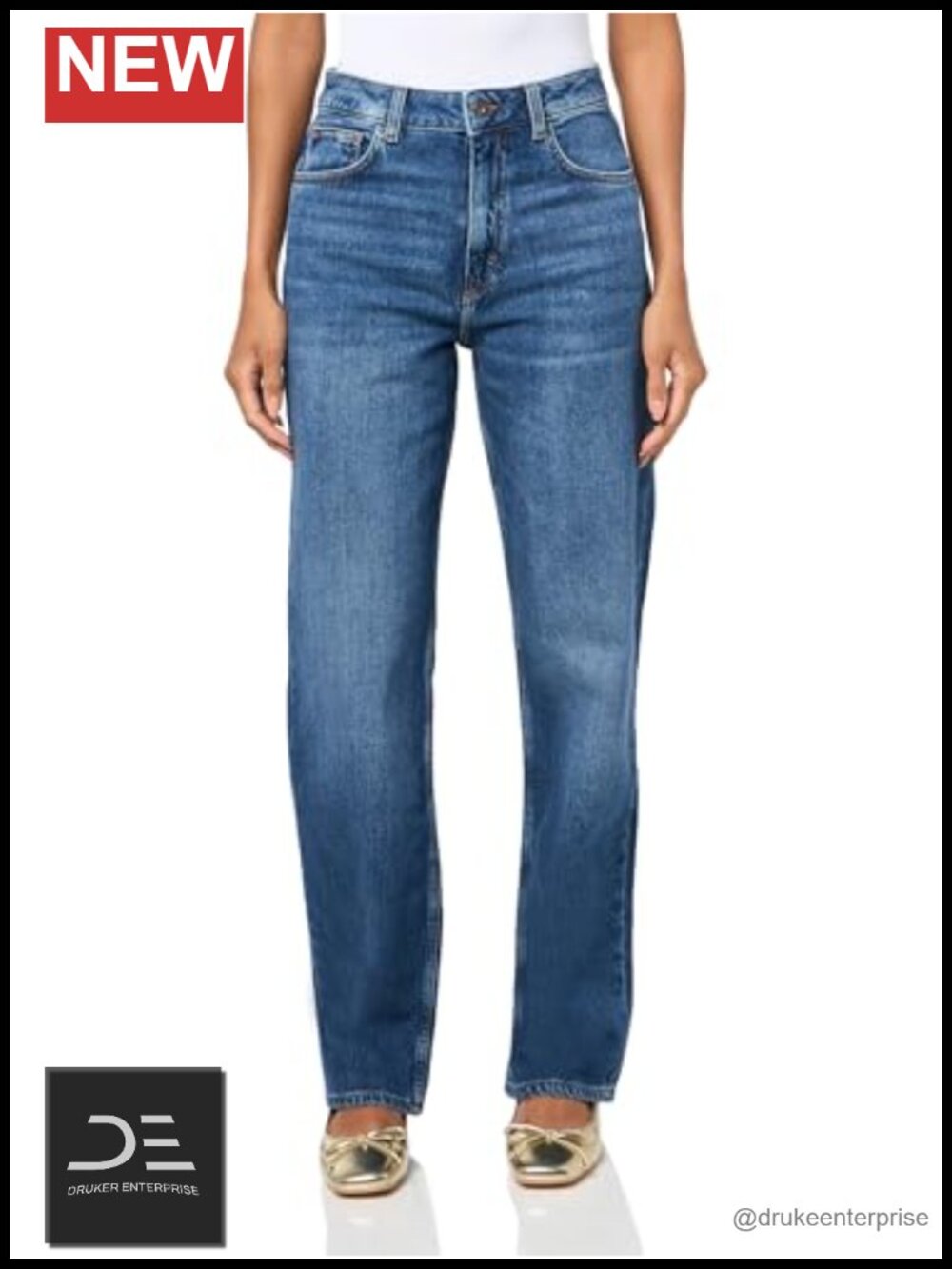 Elyah Straight Leg Mid Rise Jeans Cotton Blend Zip Fly